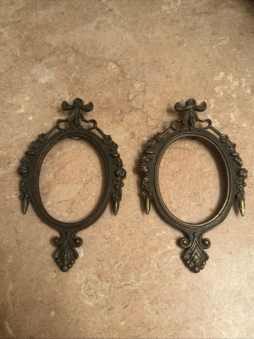 pair of vintage Italian ornate brass-plated or pot metal frames